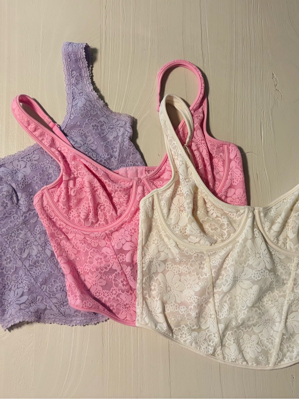 Victoria’s Secret PINK lace top bundle - Pink, Lavender, Cream